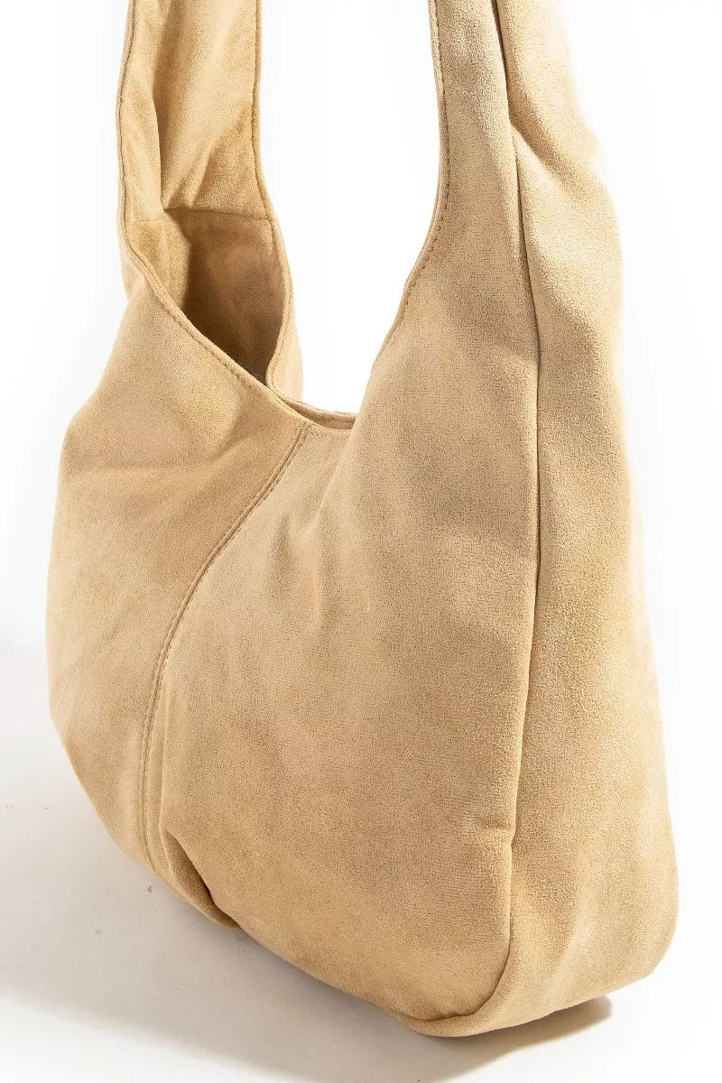 Fame Faux Suede Studded Trim Hobo Bag