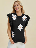 Double Take Full Size Ruffled Flower Round Neck Cap Sleeve