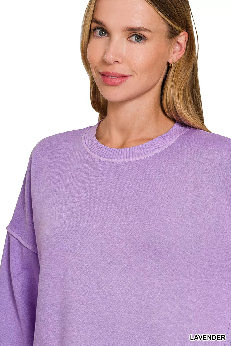 Zenana Pigment Dye Fleece Hi-low Hem Sweatshirt With Pocket