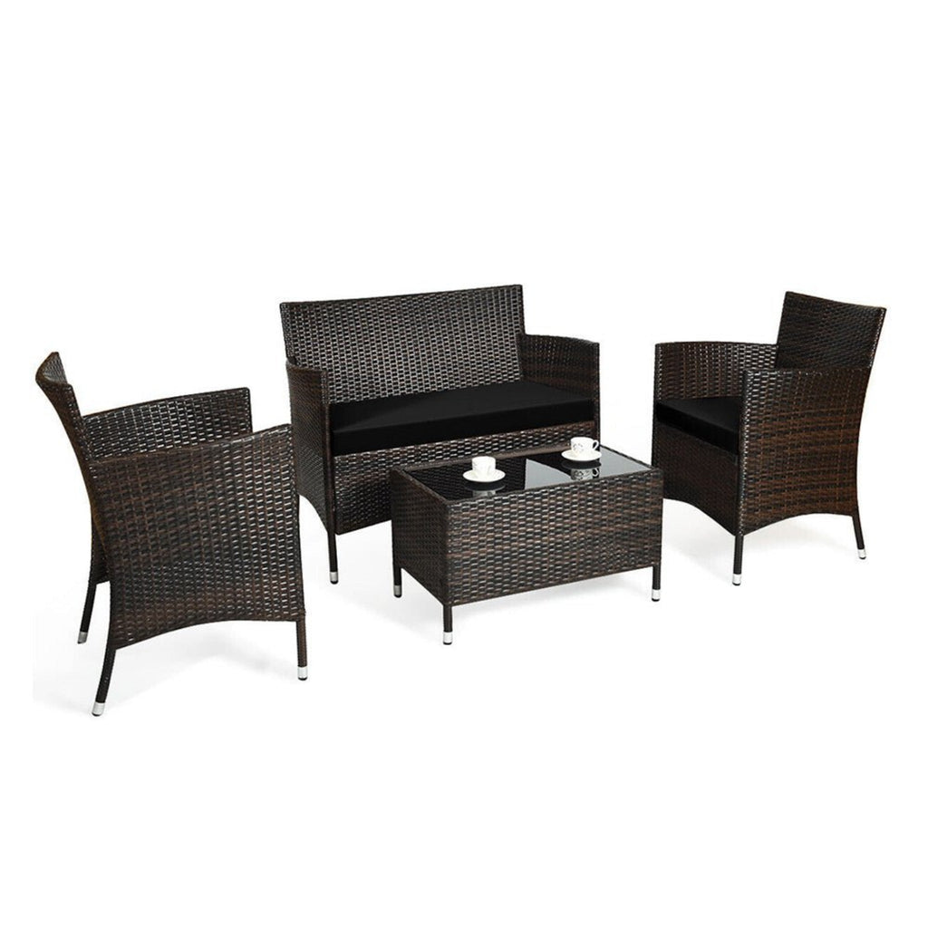 4-Piece Outdoor Rattan Patio Furniture Set With Cushions &