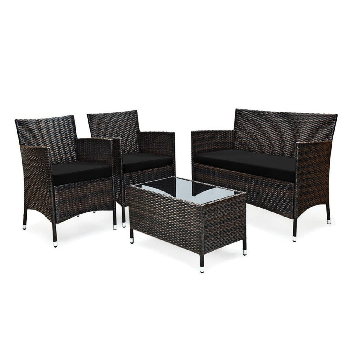 4-Piece Outdoor Rattan Patio Furniture Set With Cushions &