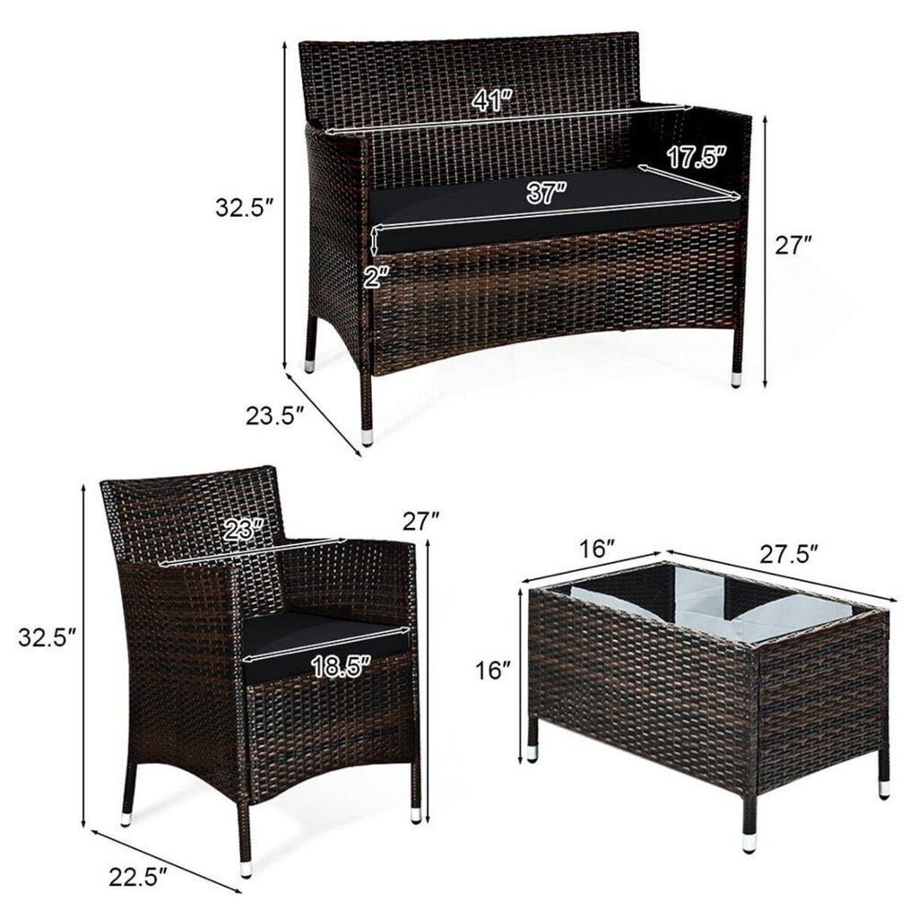 4-Piece Outdoor Rattan Patio Furniture Set With Cushions &