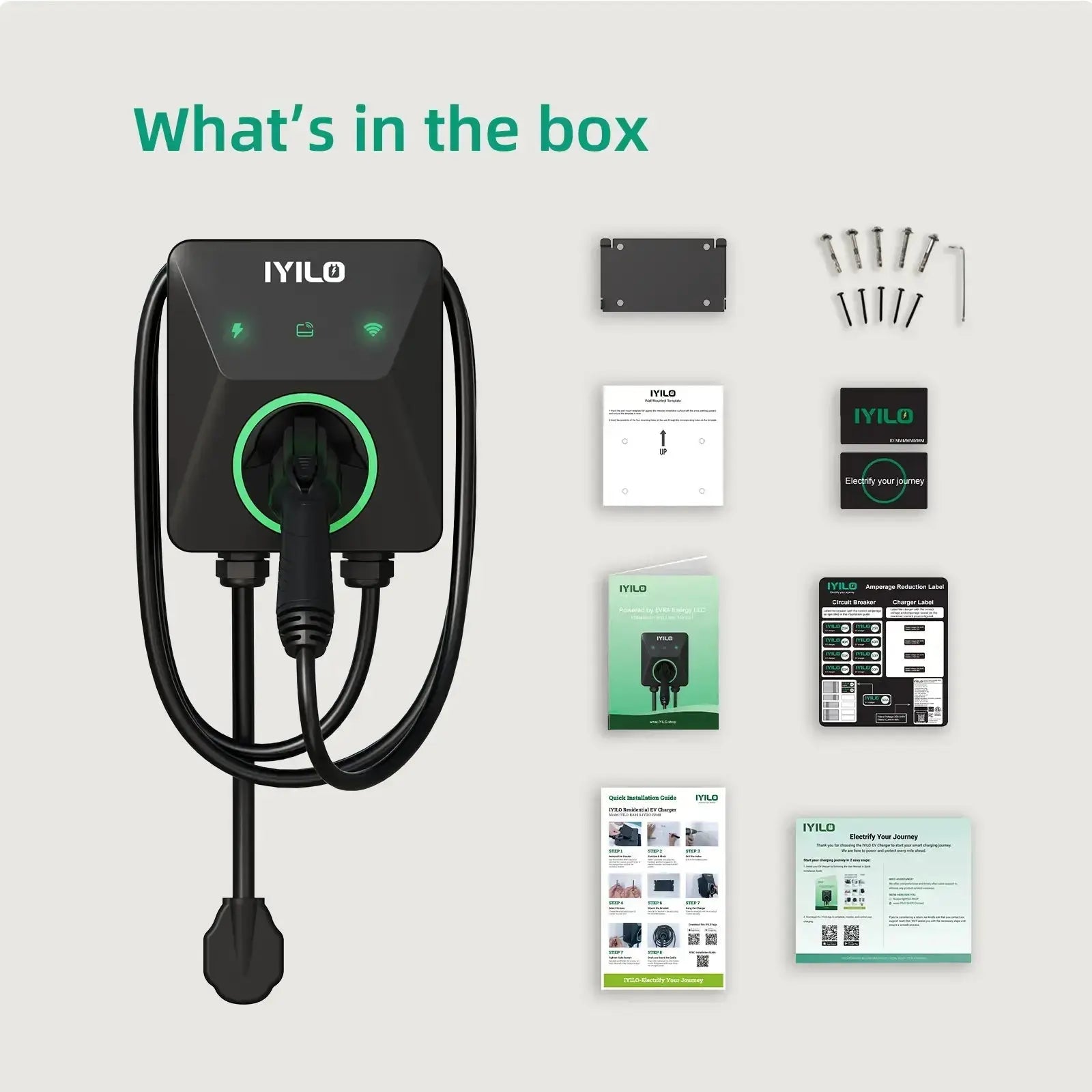 IYILO Level 2 EV Charger NEMA 14-50 J1772 Wall-mounted Plug In - 40A