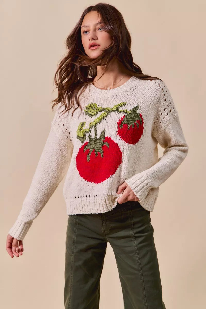 SO ME Vegetable Round Neck Long Sleeve Sweater