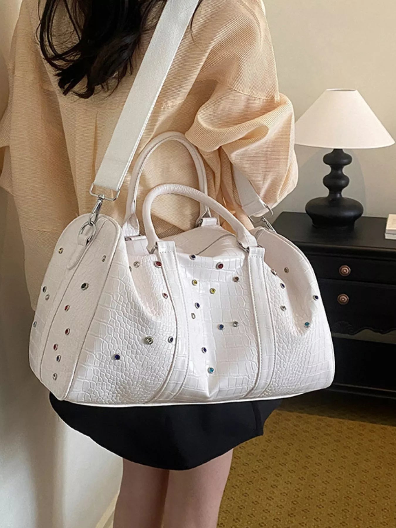 Crocodile Embossed Studded Travel Bag
