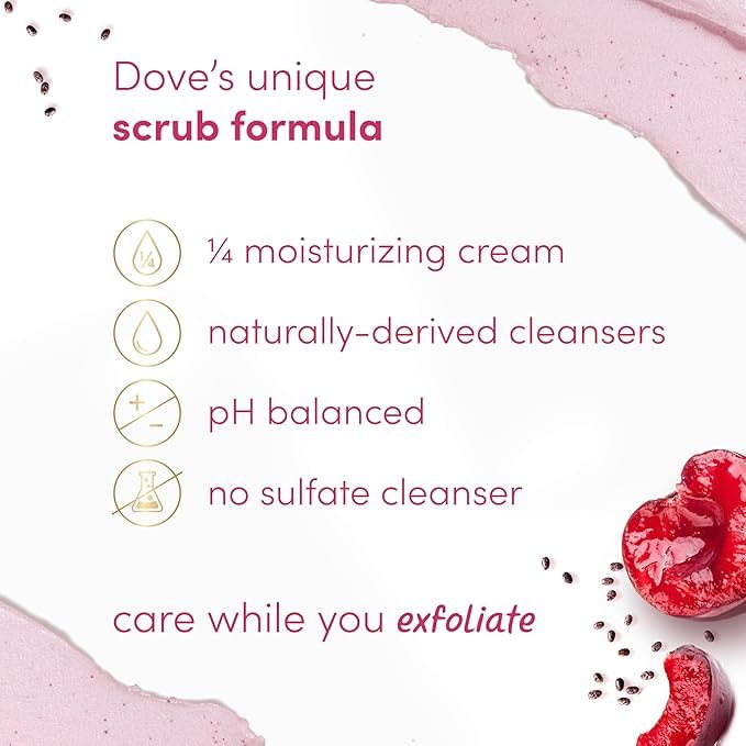 Dove Cherry & Chia Milk Body Scrub Exfoliates and Deeply Nourishes for Smooth, Radiant Skin 15 oz