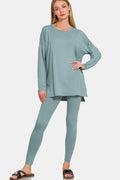 Zenana Full Size Brushed Microfiber Top And Leggings Lounge Set
