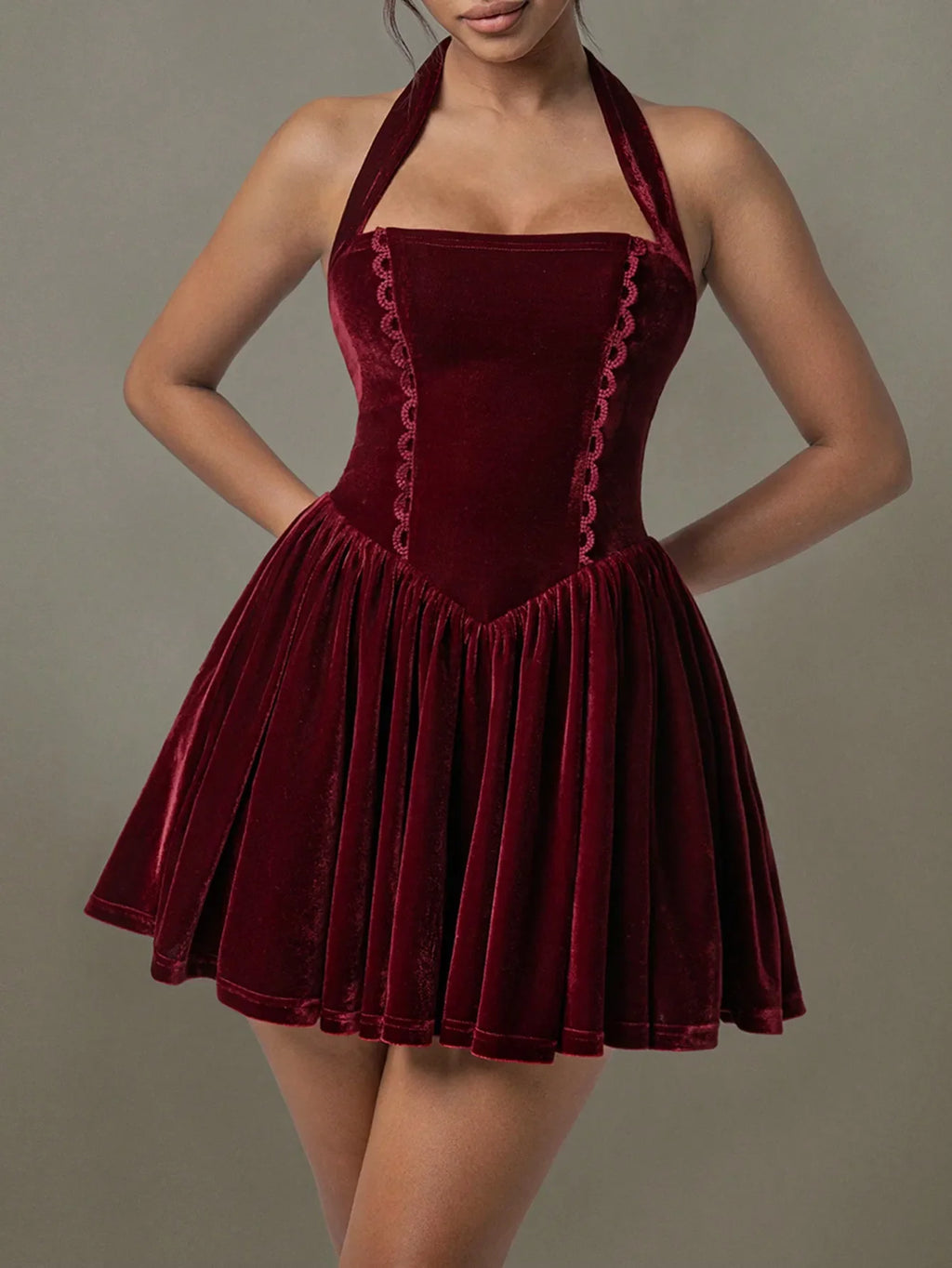 Velvet Halter Skater Dress