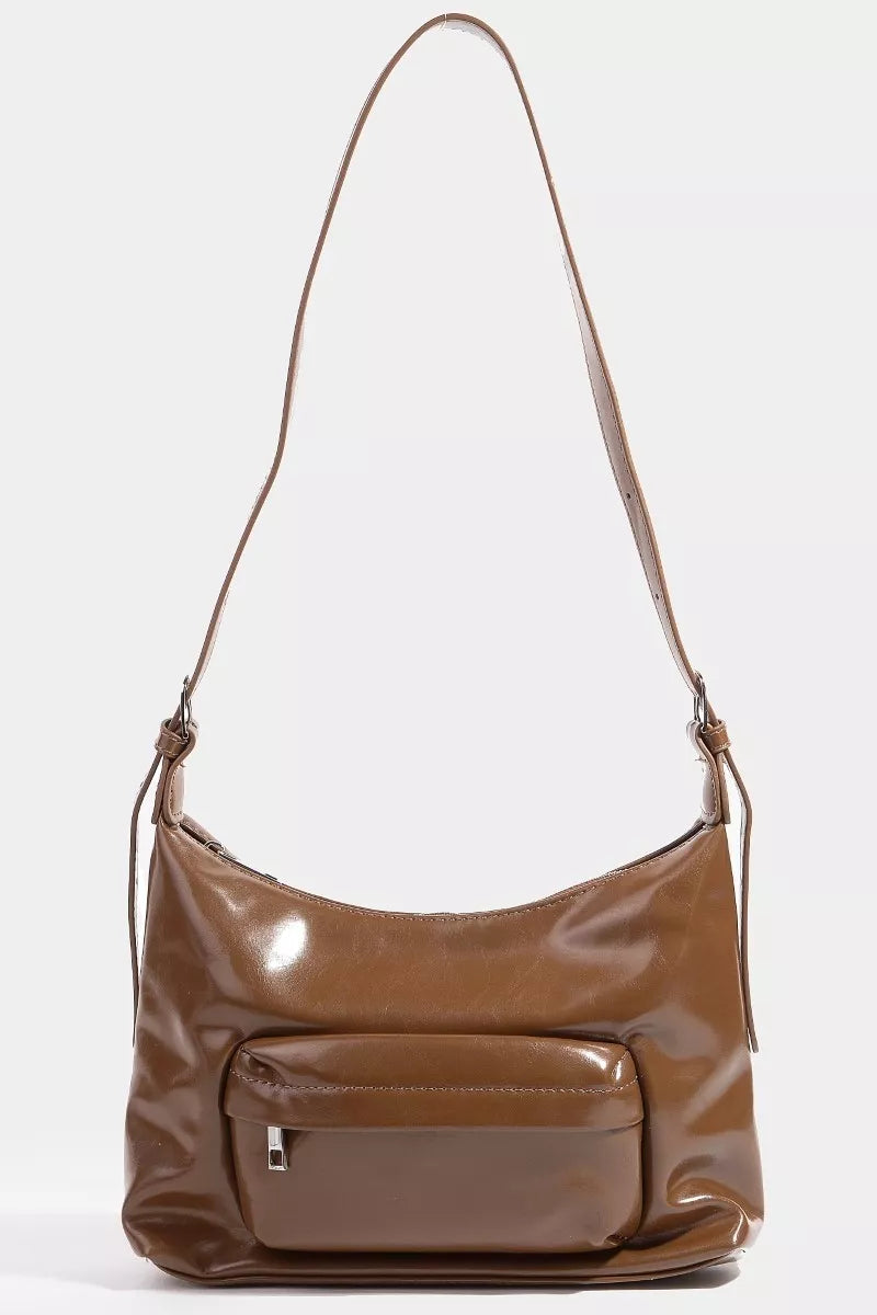 Fame Glossy Faux Leather Shoulder Bag
