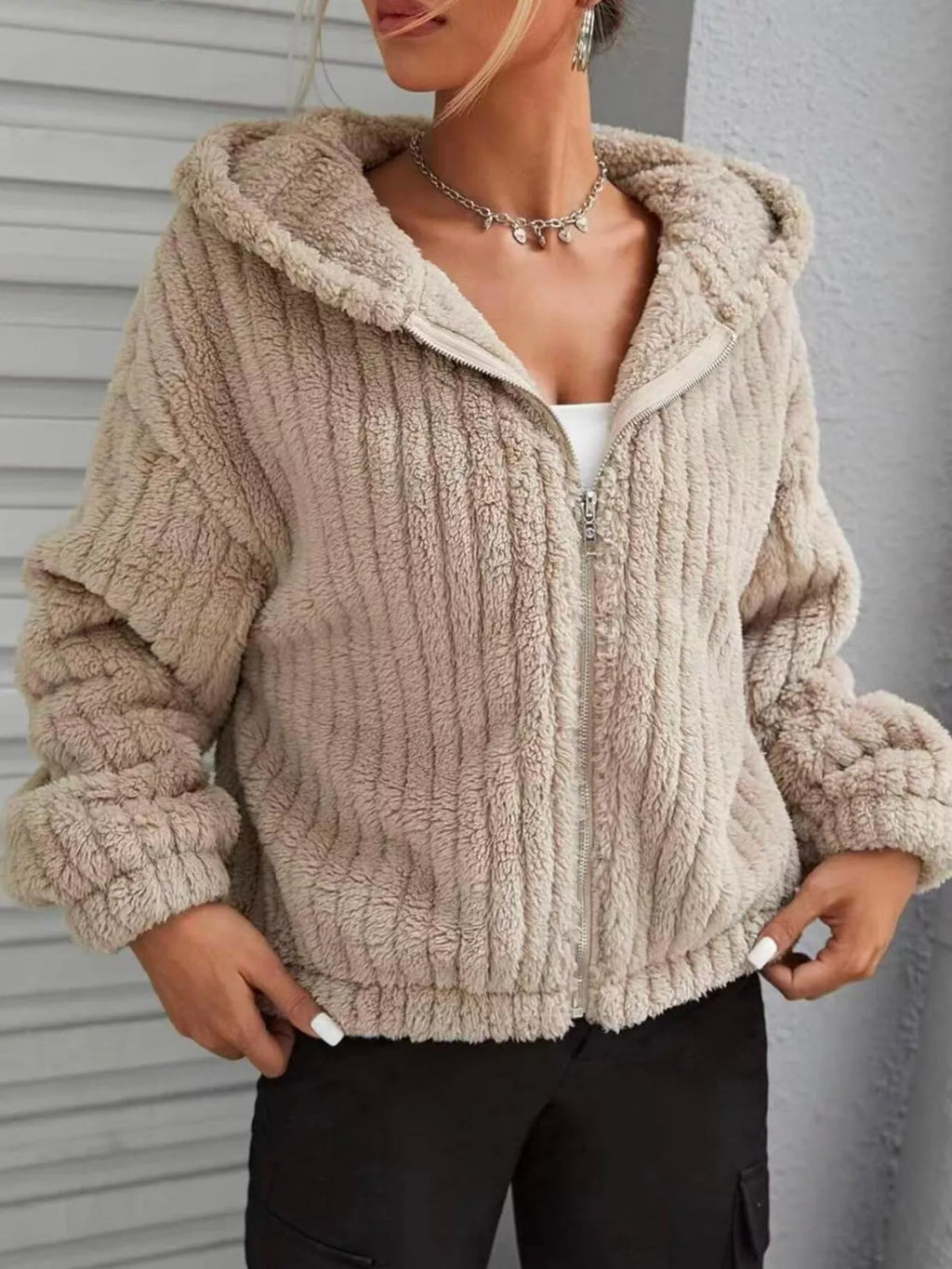Teddy Bear Ear Hooded Fleece Outerwear