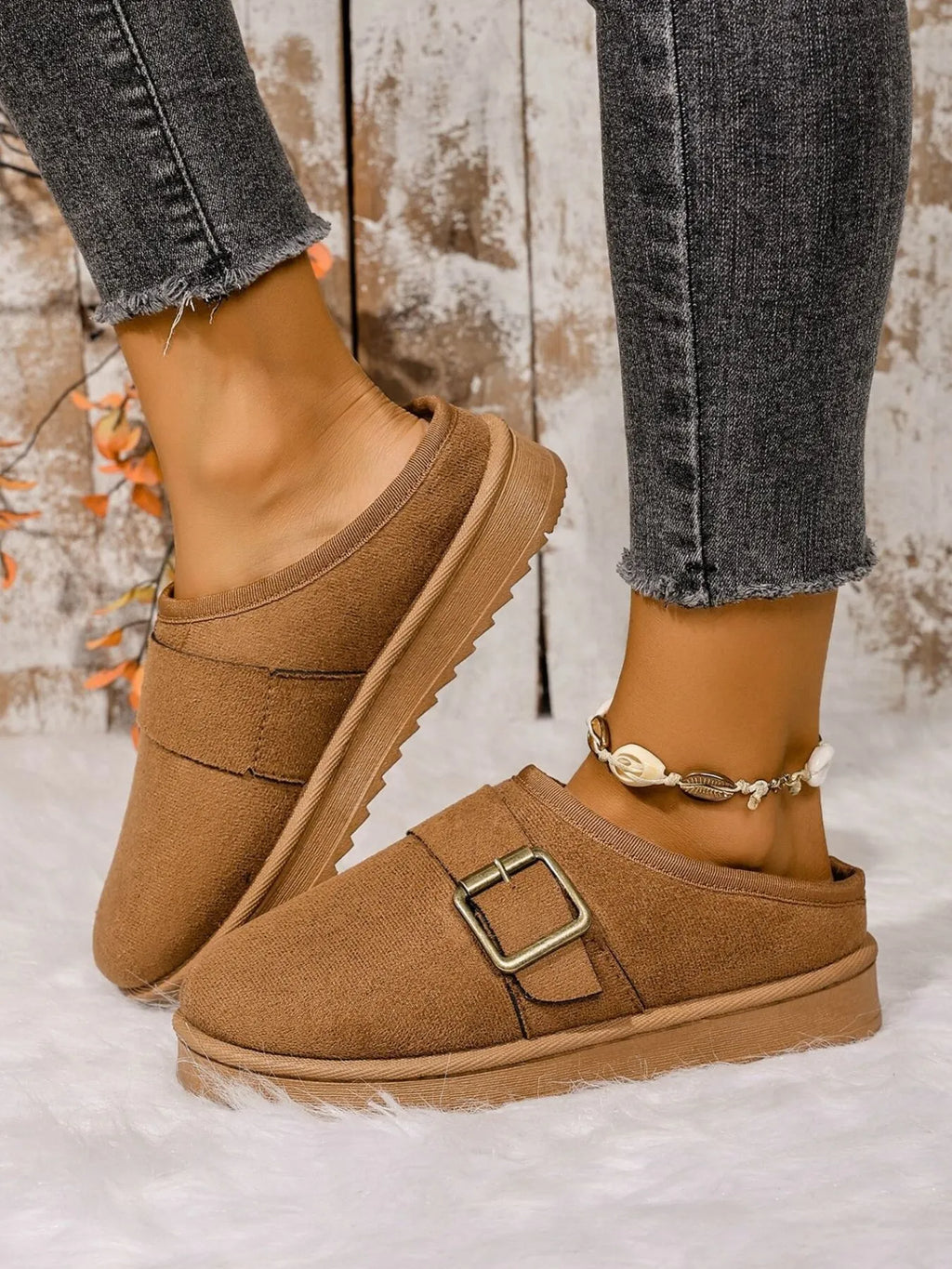 Cozy Buckle Suede Winter Slippers
