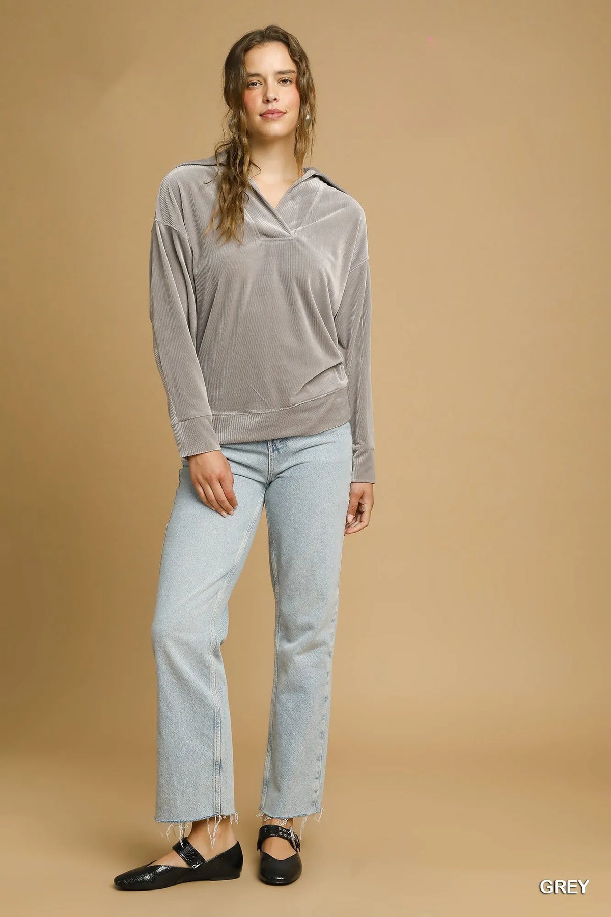 Umgee Soft Thermal Collared Long Sleeve Top