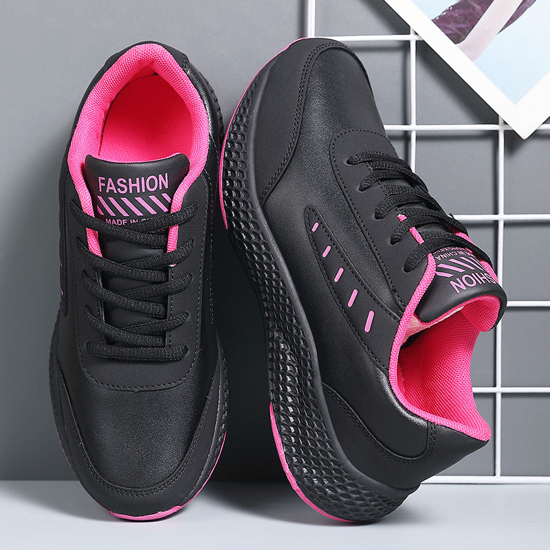 Leather Women's Shoes Casual Sneaker Round Toe Flat Heel Women's Running Shoes
