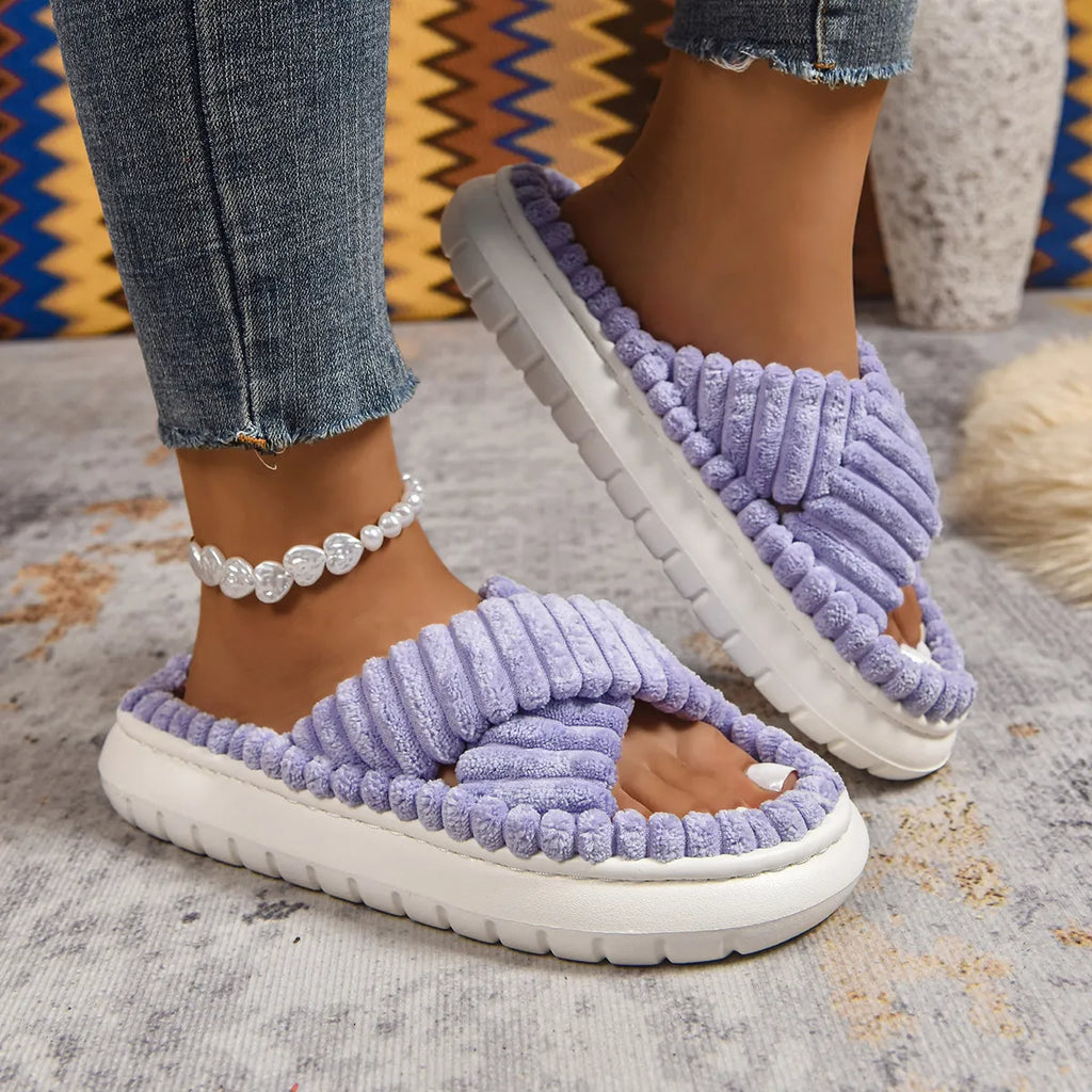 Crisscross Open Toe Platform Slippers