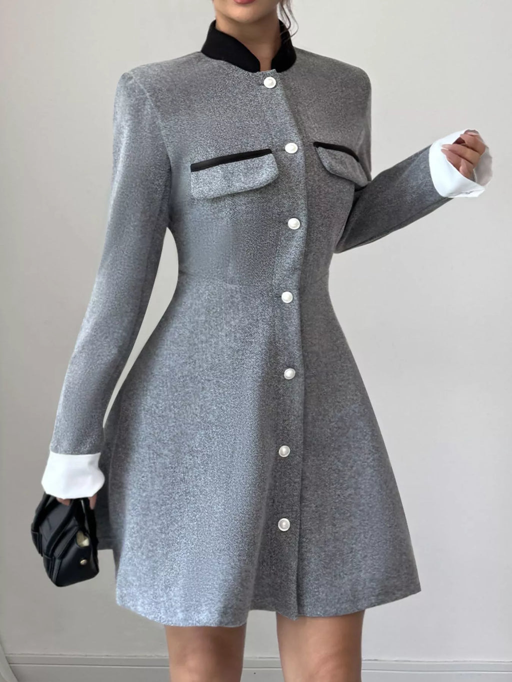 A-Line Long Sleeve Button-Down Dress