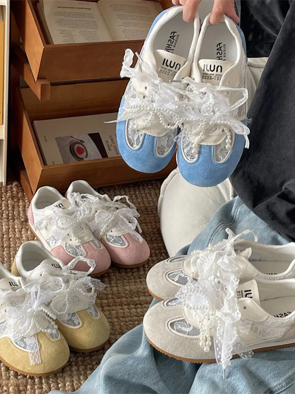 Vintage Lace Ribbon Sneakers