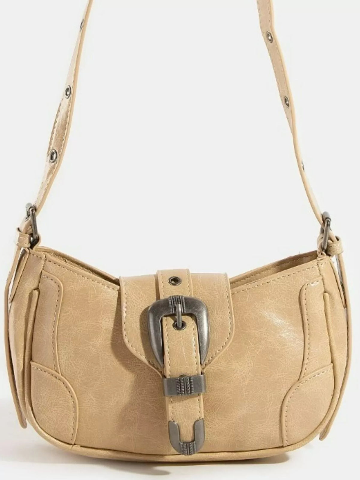 Fame Western Buckle Accent Multi Panel Shoulder Bag
