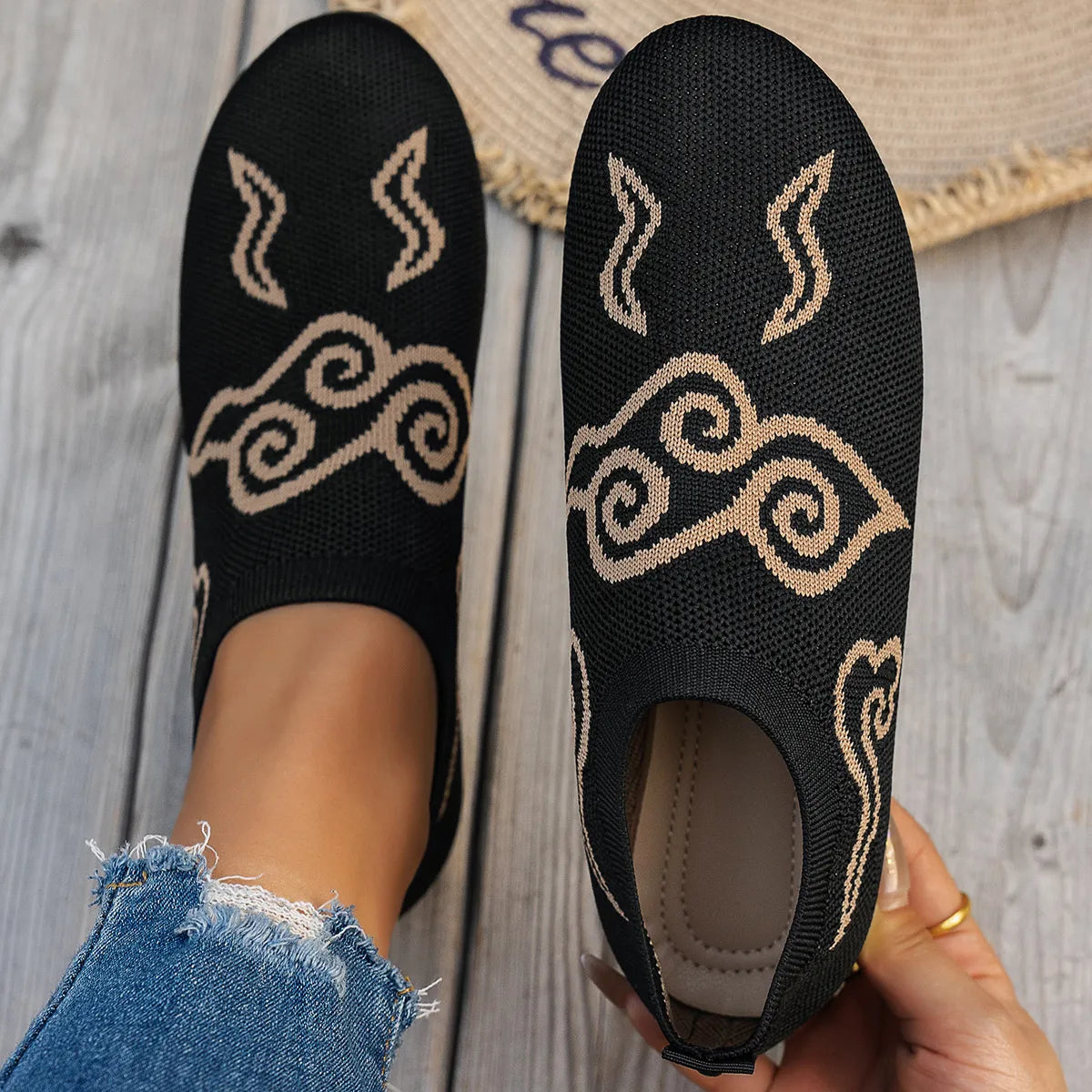 Knit Clound Pattern Flat Loafers