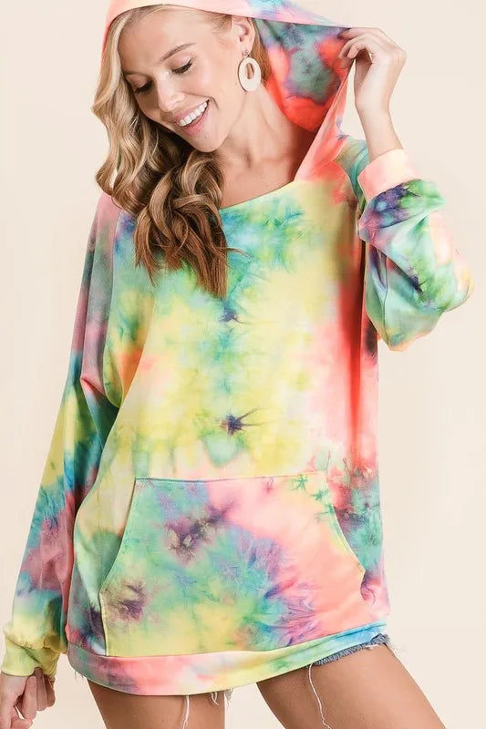 BiBi Tie Dye Terry Hoodie with Kangaroo Pocket