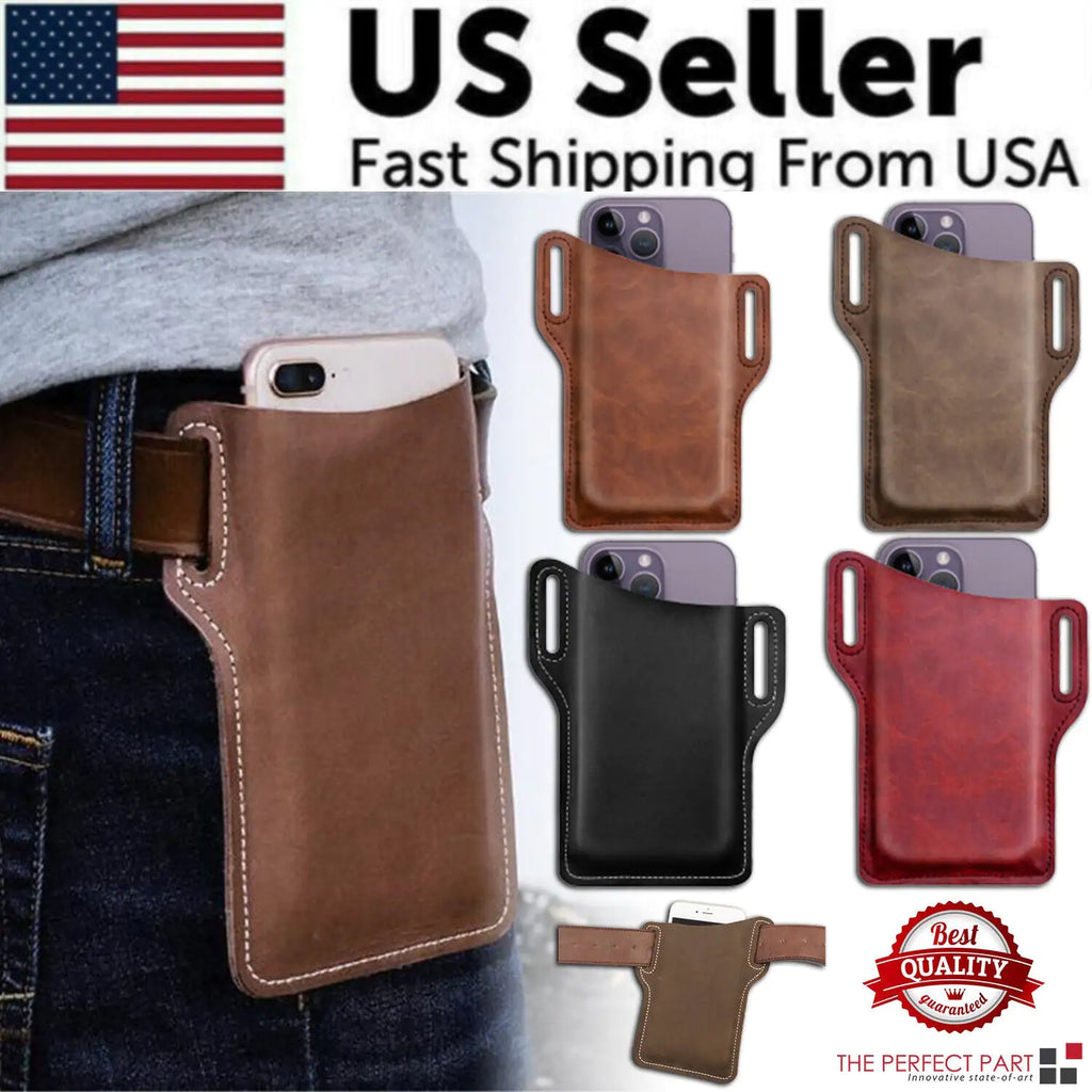 Men Cell Phone Belt Bag Loop Waist Holster Pouch Case Leather