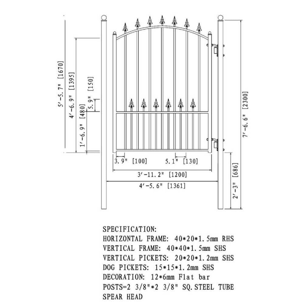 5Ft Heavy-Duty Munich Powder-Coated Galvanized Steel Pedestrian