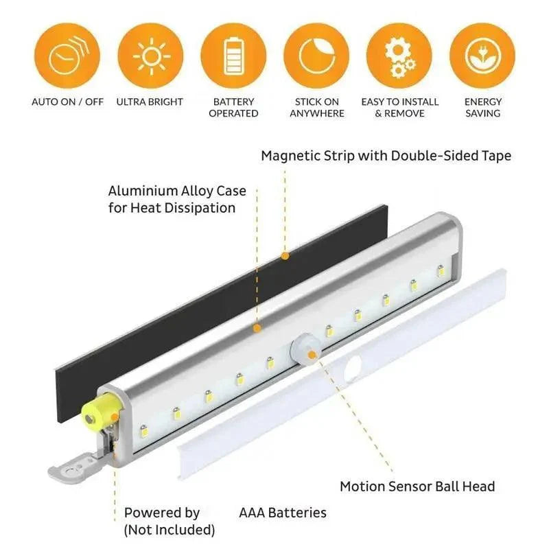 6/10 Leds PIR LED Motion Sensor Light Cupboard Wardrobe Bed Lamp