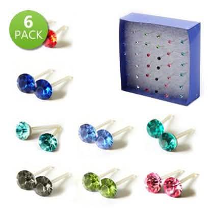 Crystal Stud Earrings 6-Pair