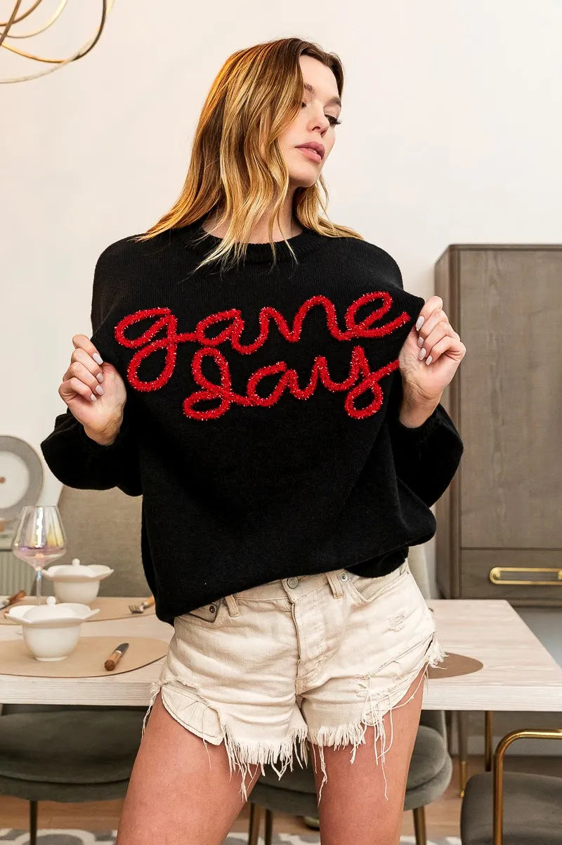 BiBi Game Day Metallic Letter Sweater