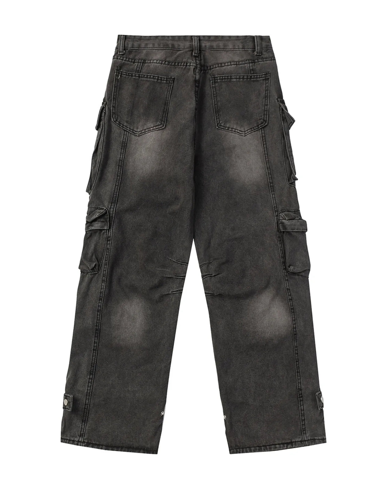 Men's Distressed Washed Cargo Jeans with Multi-Pockets
