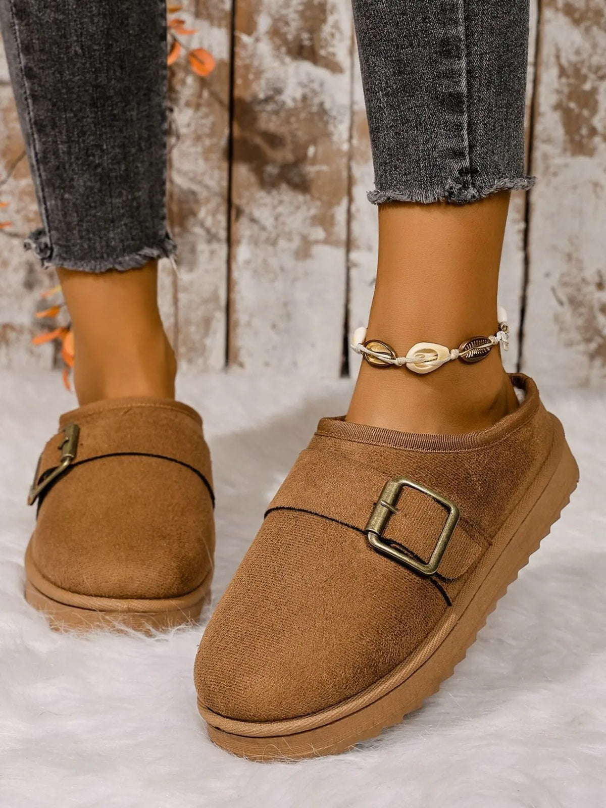Cozy Buckle Suede Winter Slippers