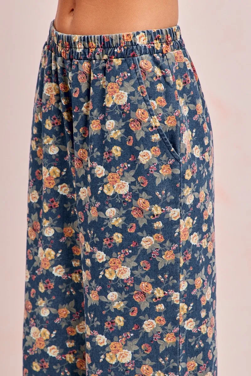 BiBi Washed Floral Print Wide Leg Jeans