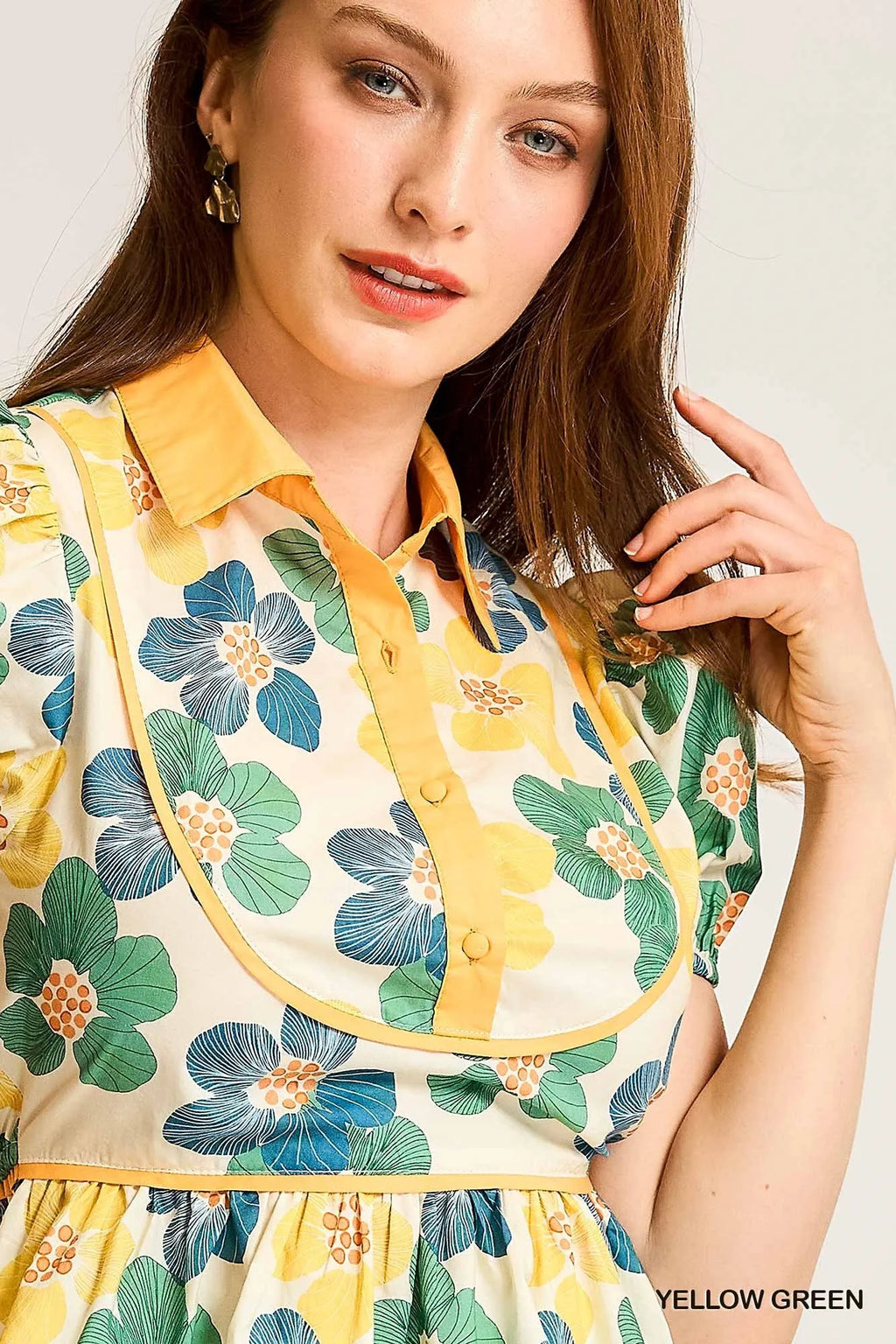 Umgee Floral Print Puff Sleeve Cropped Blouse