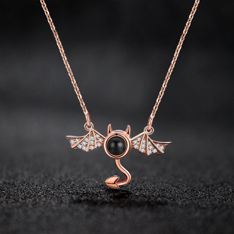 100 languages I love you, projection necklace, female demon, niche European and American design, collarbone chain jewelry