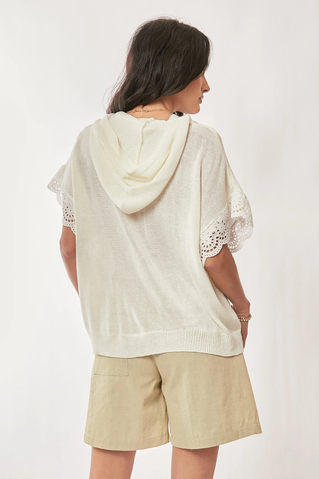 Davi & Dani American Flag Loose Fit Lace Sleeve Hoodie Top