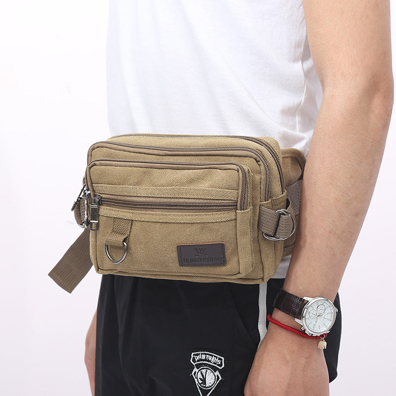 Canvas Fanny Pack with 4-Zipper Pockets