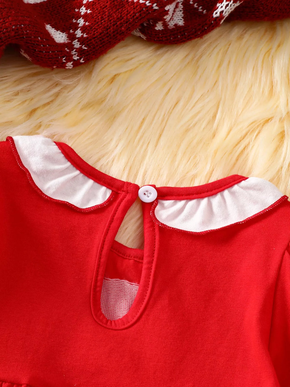 Children's Christmas Theme Bodysuit with Ruffled