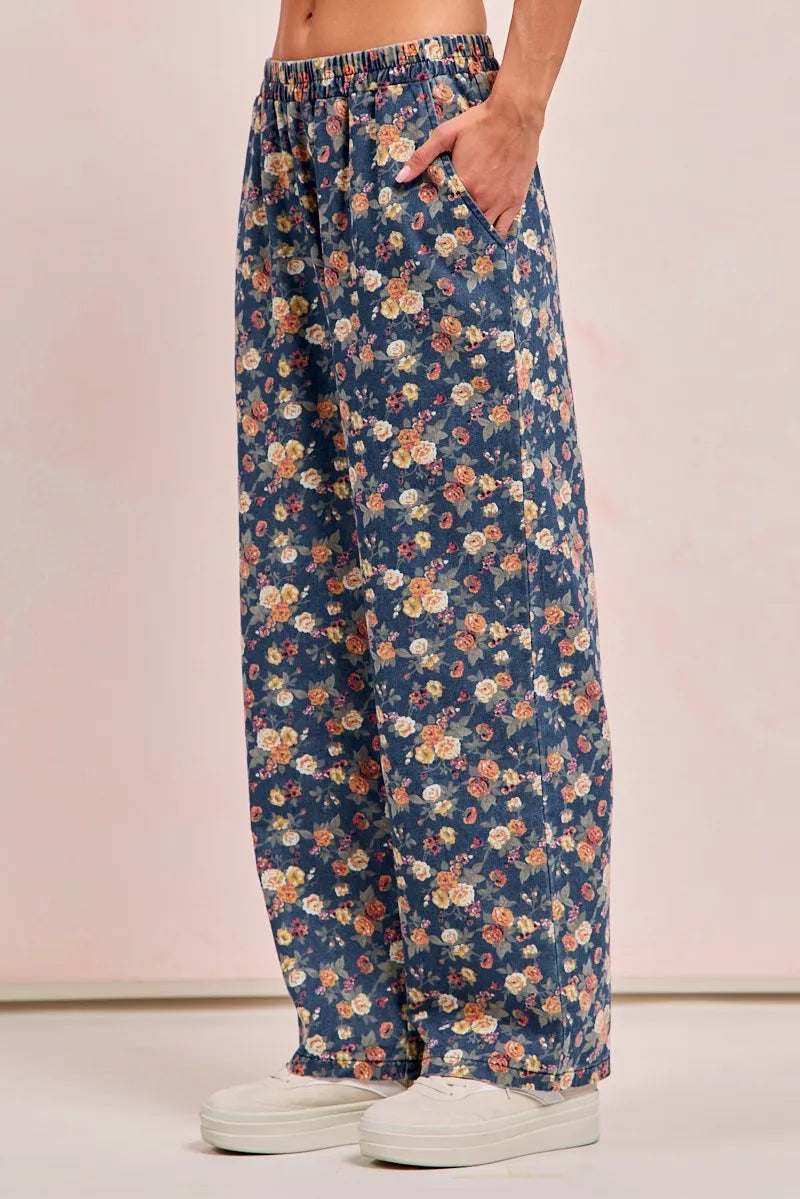 BiBi Washed Floral Print Wide Leg Jeans