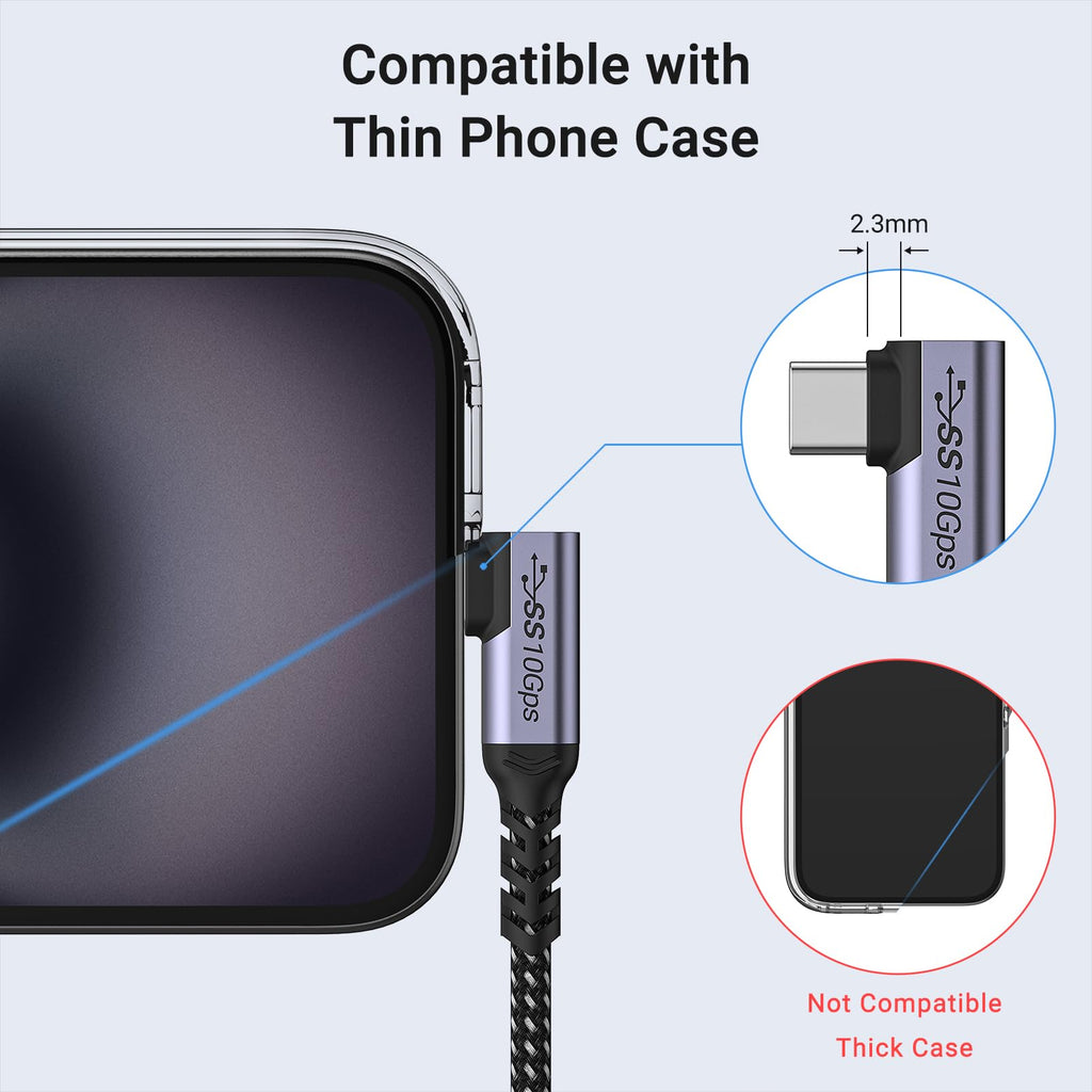 Short Usb C Cable 3.1 Right Angle [1.5Ft 2 Packs], 5A Fast Charging, 10Gbbps Hig