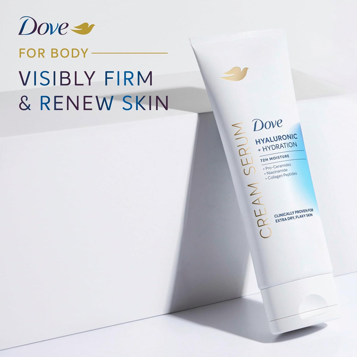 Dove Cream Serum Hyaluronic + Hydration for Extra Dry, Flaky Skin, with Pro-Ceramides, Niacinamide and Collagen Peptides Lotion, 8 oz