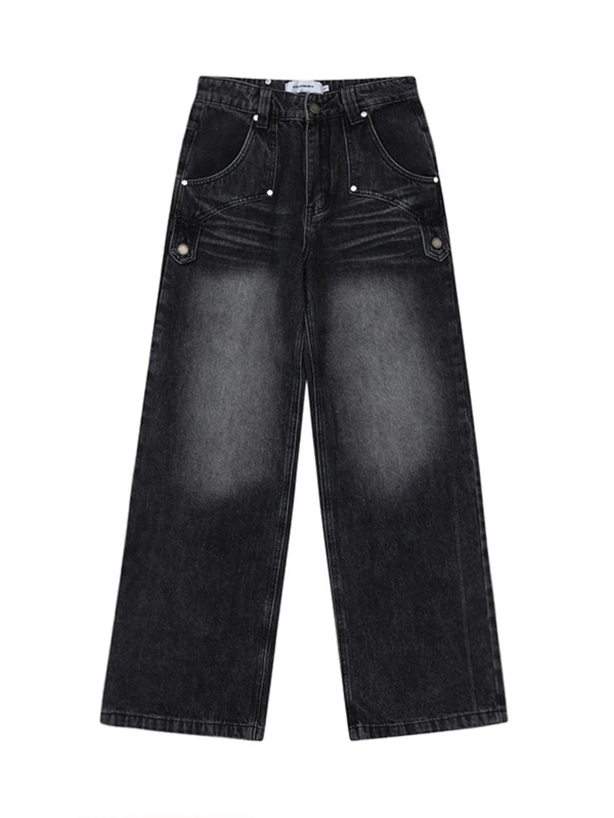 Men's High-Waisted Wide Leg Wash Jeans