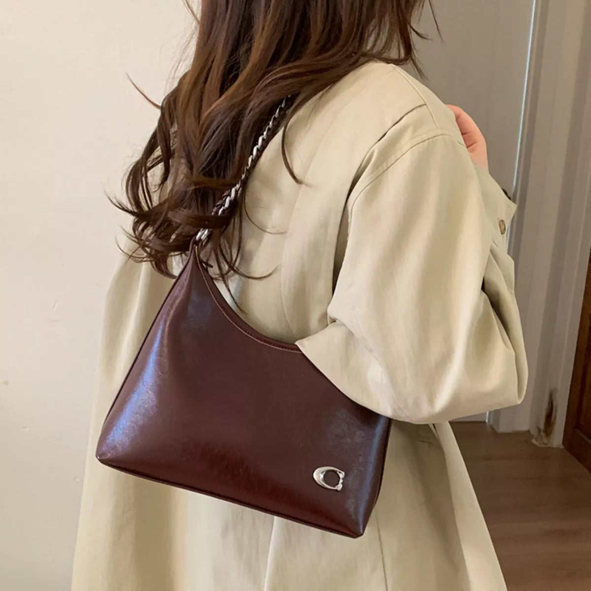 Chic Chain Accent Shoulder Bag
