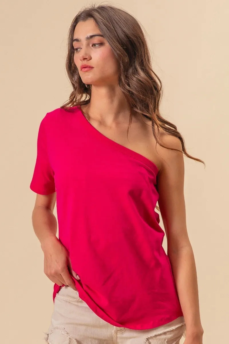 BiBi Cotton Span Knit One Shoulder Top
