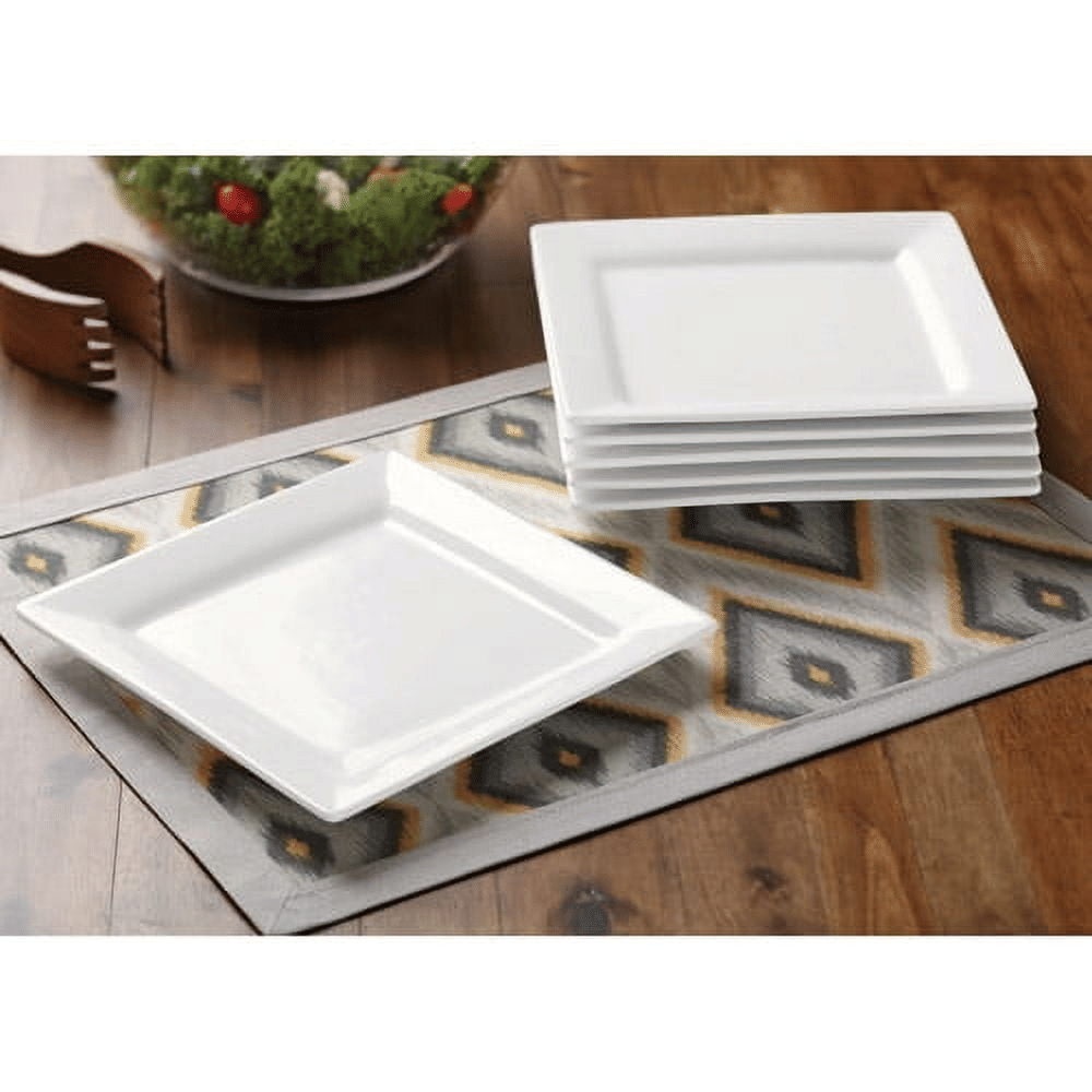 Square Porcelain Dinner Plates, White, Set of 6