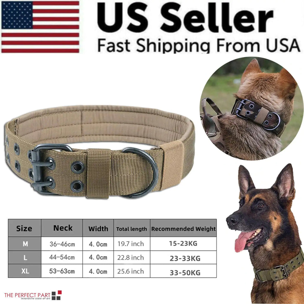 2" Tactical Heavy Duty Nylon Dog Collar K9 Military Metal Buckle