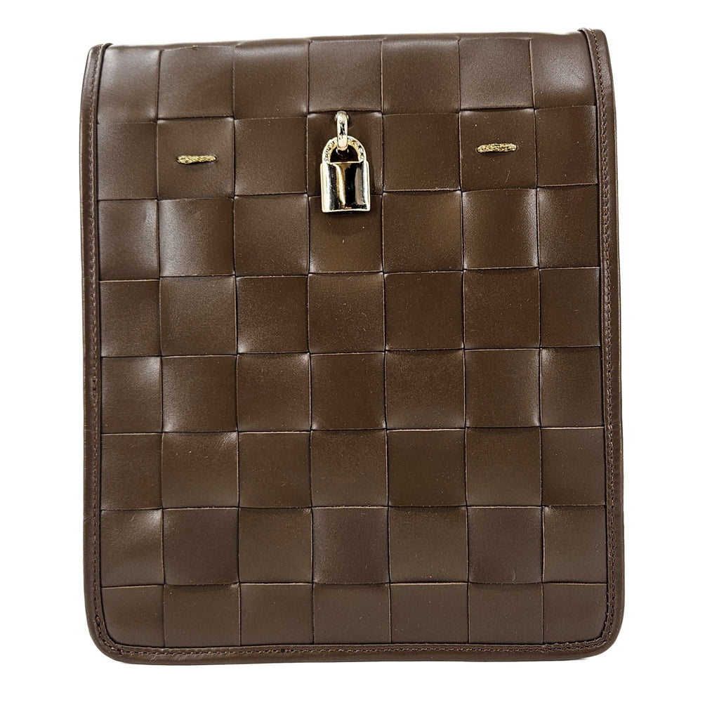 Woven Leather Chocolate Crossbody Bag
