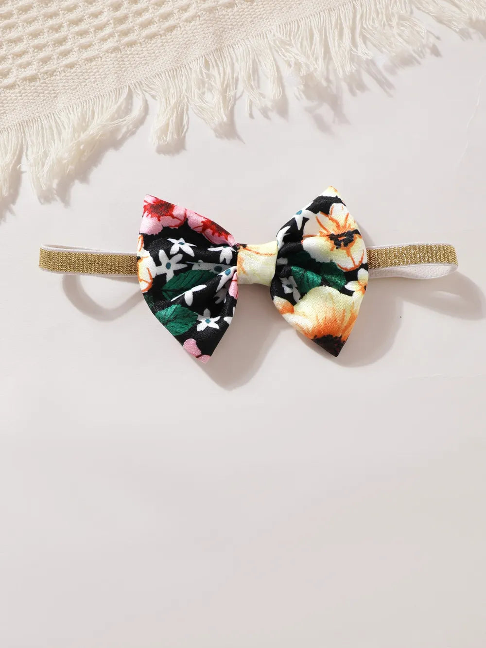 Children's Ruffled Bow Contrast Floral Dress with Headband