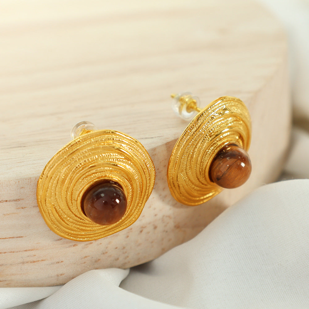 European American Tigereye Gold Earrings