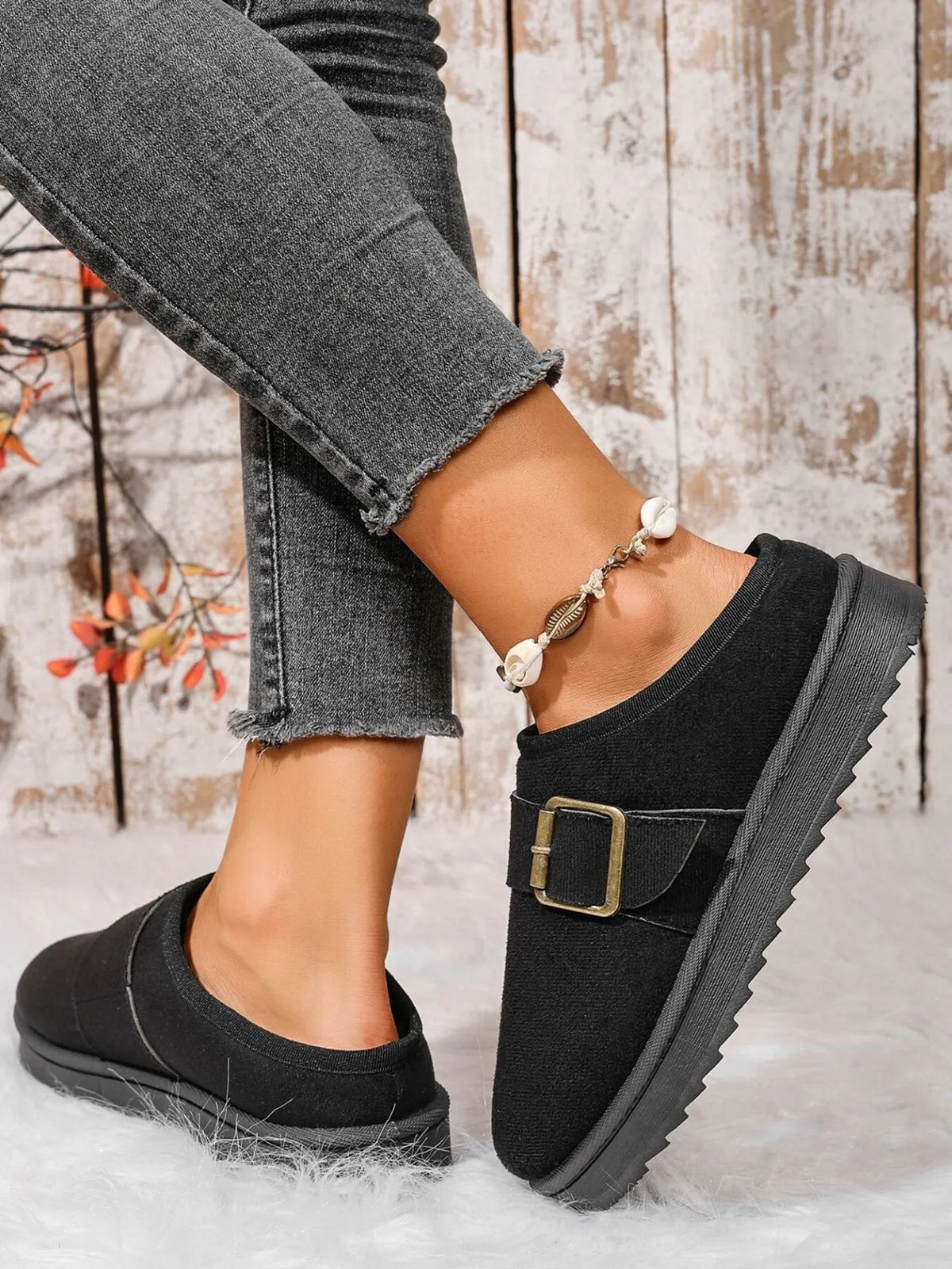 Cozy Buckle Suede Winter Slippers