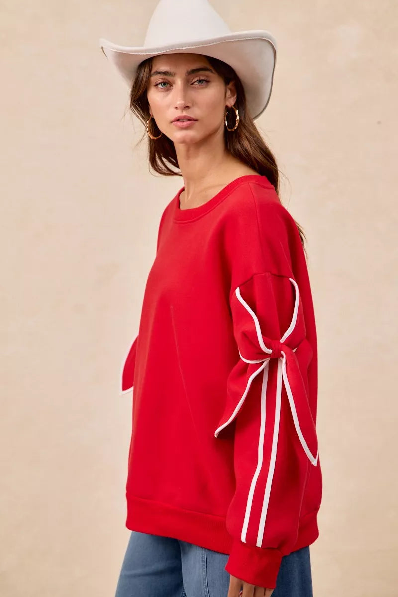 BiBi Bow Detail Sleeves Fleece Sweatshirt