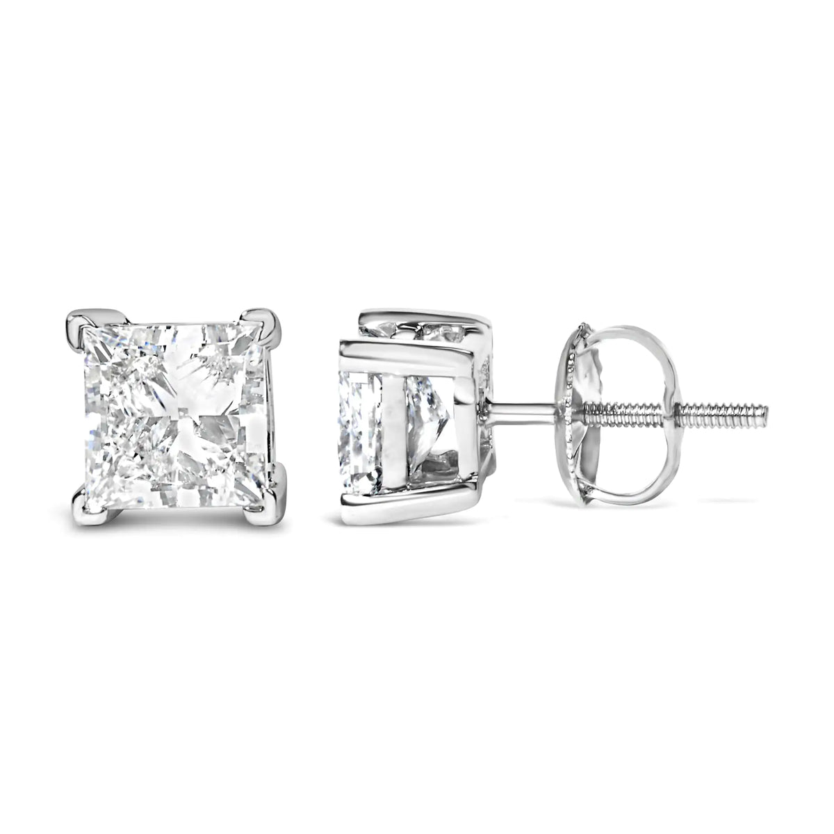 14K White Gold Princess Cut Lab-grown Diamond Solitaire Stud